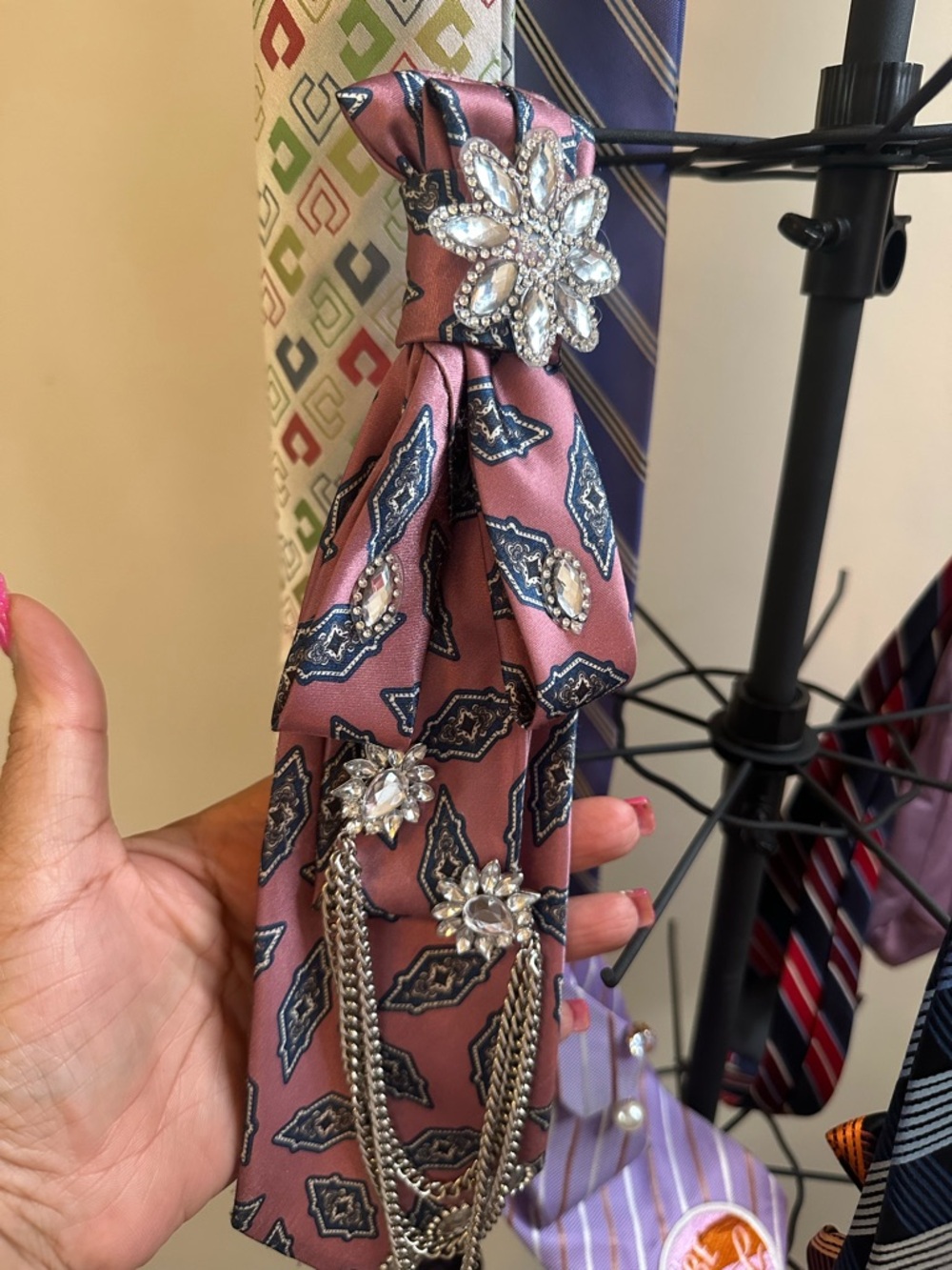 Women's Pink Jeweled Neck Tie Accessory